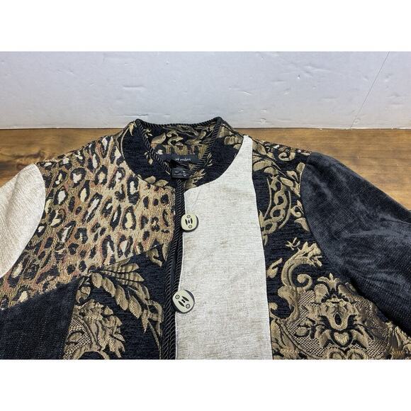 VINTAGE Ali Miles Tapestry Patchwork Jacket Animal Print 3/4 Sleeve Size Small - Picture 2 of 15